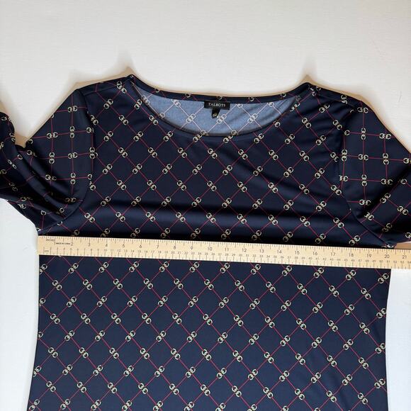 Talbots Womens Chains Jersey Top Sz L Bell Sleeve Equestrian Classy Preppy Flowy - Picture 9 of 9
